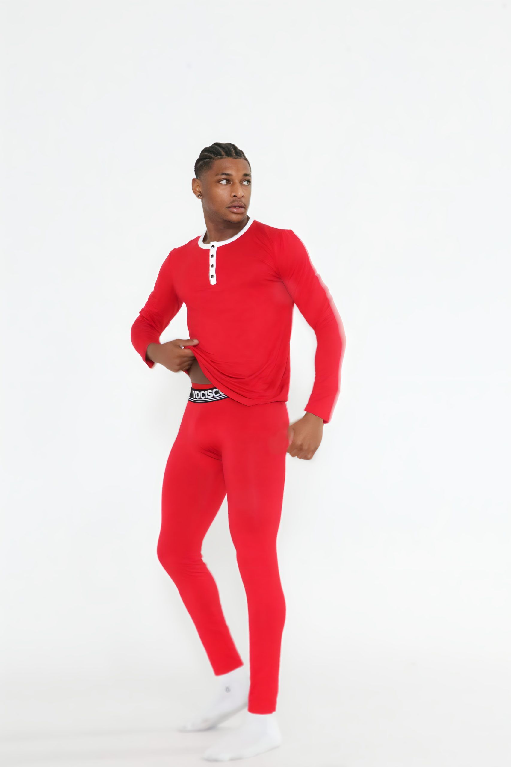 IMG_1496.remini-enhanced Model wearing YOCISCO bamboo long underwear set (top and bottom)