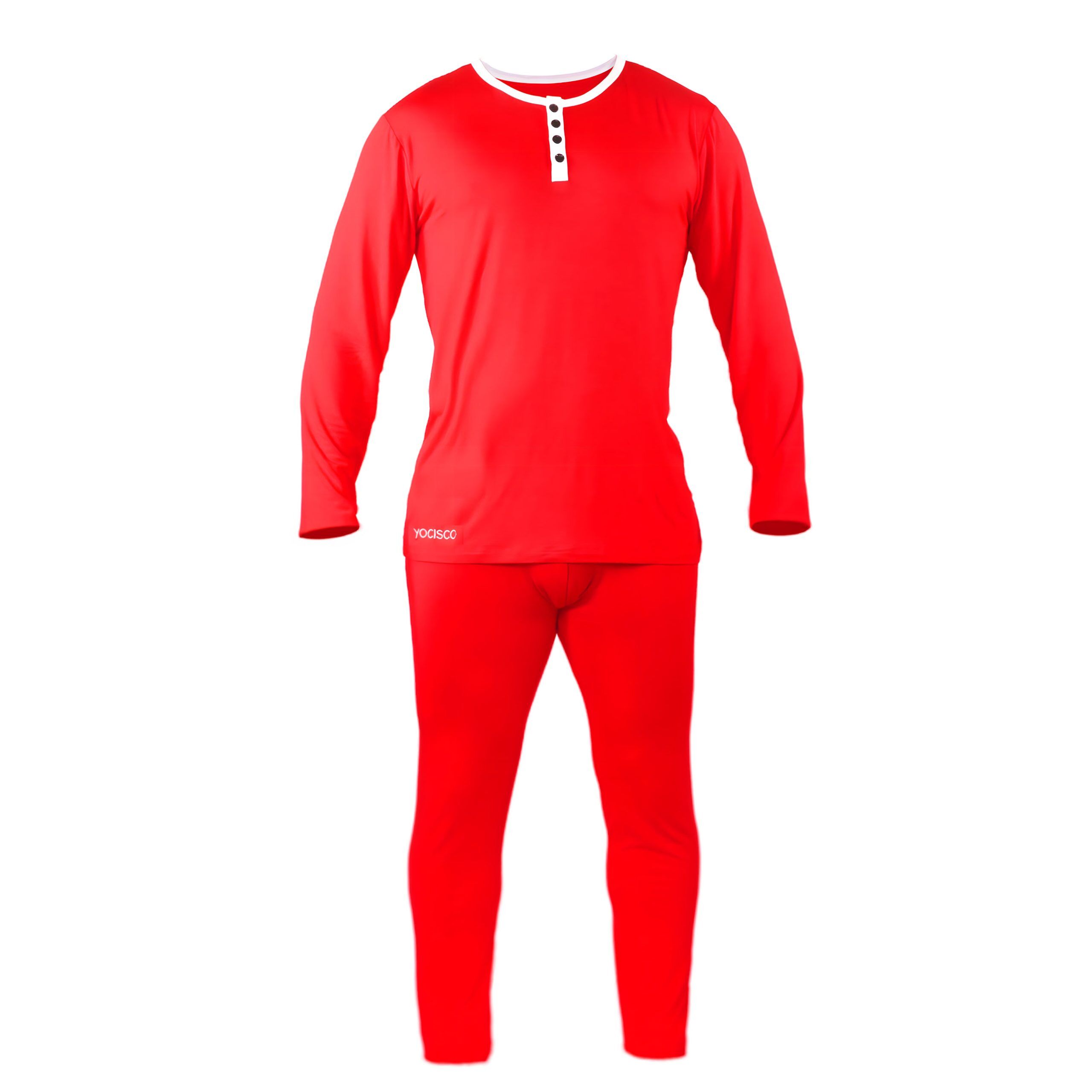 Long-Underwear-Red-Full-Body-Front Comfortable and breathable YOCISCO long underwear set for men